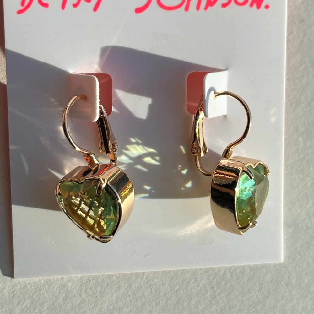 Betsey Johnson Gold and Green Heart Earrings